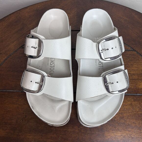 Birkenstock Arizona Big Buckle Women's Sandals Size 37 / 6.5 White Leather Shoes - Picture 2 of 8